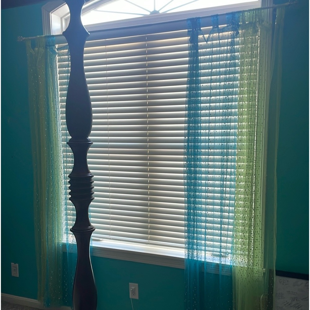 Lime Green Sheer Curtains with Shiny Silver Circles 2 panels